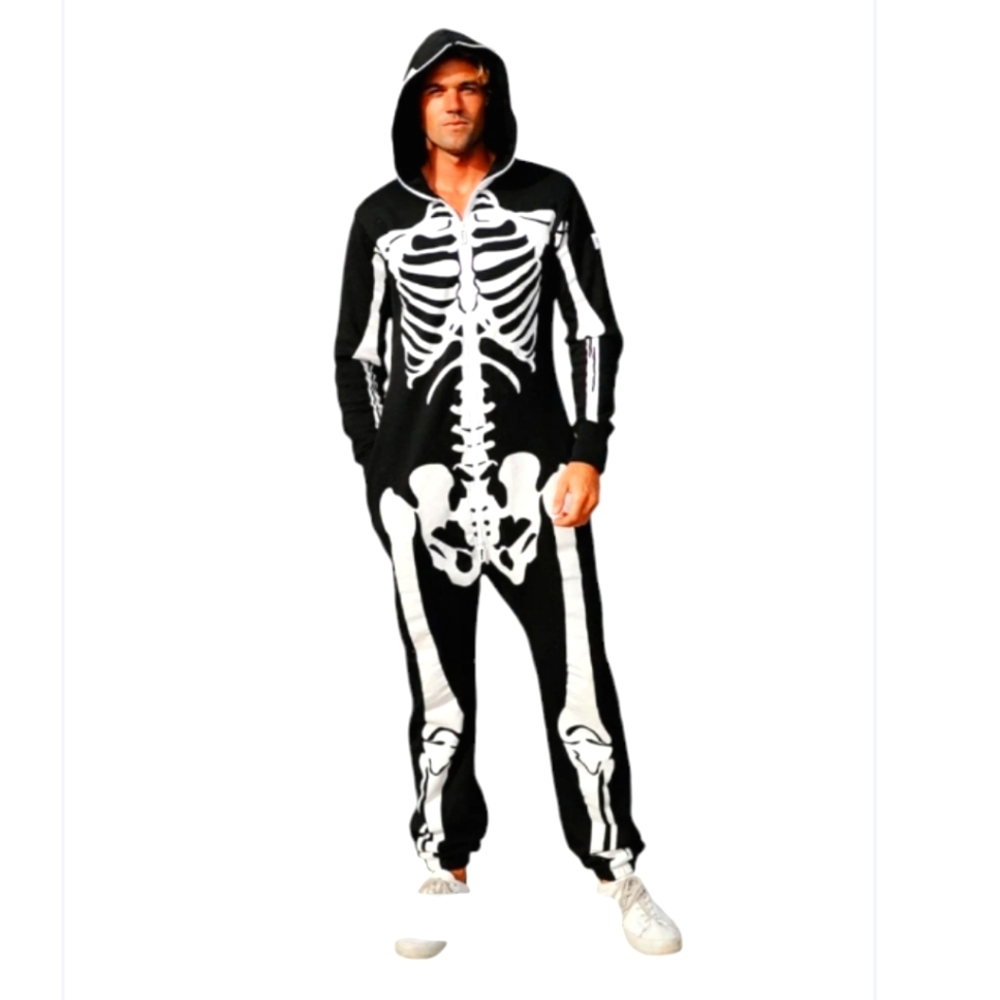 NWT Tipsy Elves Adult Skelton Hooded Jumpsuit Mardi Gras Costume Unisex Luxury L